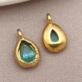 Stainless steel teardrop pendant diy jewelry accessory with blue stone for necklace earrings charms - Dark Lake Blue