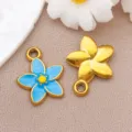Stainless steel enamel flower charm DIY jewelry pendant, blue and gold variant set for crafts. - Single-sided Flower (T1512)