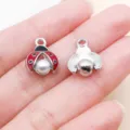Joli pendentif coccinelle en alliage émaillé rouge et argent DIY accessoire de bijoux - Coccinelle Perle en Émail Rouge (27034) / 1 pièce/paquet (15x12mm) / Base Argentée Rouge