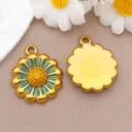 Stainless steel blue and yellow enamel daisy flower pendant for DIY jewelry making accessories. - Chrysanthemum (T1634)