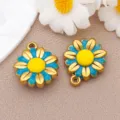 Stainless steel enamel blue flower daisy pendant DIY jewelry making accessory variant charm - Double-sided Chrysanthemum (T1637)