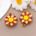 Stainless steel red enamel flower pendant, gold edged sunflower charm DIY jewelry making accessory. - Double-sided Chrysanthemum (T1640)