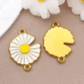 Stainless steel enamel daisy flower charms double loop DIY jewelry pendant gold color accessories - Double-hole Chrysanthemum (T1672)