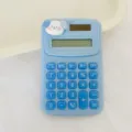 Cute mini blue calculator with adorable cartoon dog decoration for students and office use. - Blue Ear Dog (Glossy)