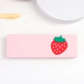 Pink plastic pencil box with cute 3d strawberry decoration, ideal student stationery supply. - Pink-Strawberry