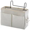 Bed hangende opbergtas canvas caddy detail met ijzeren haken en meerdere zakken. - Verbeterde katoenen en linnen hangmand voor aan het bed / Geüpgraded Wit