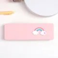 Macaron pink plastic pencil box with cute 3d rainbow cloud design for students school. - Pink - Heart Rainbow Cloud