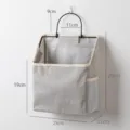 Bedside opslag hangende tas canvas katoen linnen slaapzaal organizer mand methaak - Verbeterde katoenen en linnen hangmand voor aan het bed / Katoenen en linnen hangtas met ronde haak - Lichtgrijs