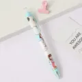 Cute cartoon girl retractable gel pen with fine tip for students and office writing. - Linen Meatball Girl (Blue)