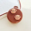 Cute dog folding hair brush with mirror portable mini travel compact comb for women kids makeup - Two Puppies / Coffee