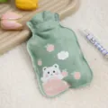 Green plush hot water bag cute cartoon bear hand warmer winter cozy fuzzy water pouch - Flannel Style - Apple Bear / 17*11cm Small Size