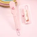 Mini brosse à cheveux pliante pour enfants rose mignonne portable avec chaîne coiffure quotidienne - Style chaîne à billes - petit cochon rose