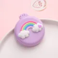 Mini portable folding hair brush with cute rainbow cloud design, purple compact pocket airbag comb. - Heart Rainbow Cloud with Purple Base