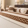 Thickened plush sofa cushion, beige and brown diamond pattern, non-slip home decor for living room. - 70x70cm / Dark Coffee