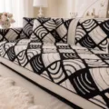 Plush Sofa Cushion Cover Black White Geometric Pattern Soft Living Room Couch Mats - Armrest/Backrest Towel / 70x70cm / White