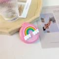 Cute foldable pocket mirror and air cushion massage comb with pink rainbow design for girls. - Rainbow