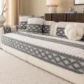 Thick plush sofa cushion cover set in grey white plaid winter home living room decor - 70x70cm / Dark Gray