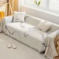 Minimalist sofa cover blanket universal slipcover with fringe abstract pattern beige - 180x90cm (Small Blanket) / Light Gray