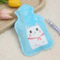 Niedliche Plüsch-Wärmflasche mit weichem blauem Bezug und süßem Katzen-Druck für warme Hände. - Flanell-Modell - weiße Katze / 17*11 cm Klein