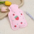 Soft plush hot water bag with cute strawberry print, cozy winter hand warmer for daily home use. - Flannel Style - Strawberry / 17*11cm Small Size