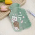 Soft plush hot water bag with cute cartoon animal print, warm winter hand warmer pouch. - Velvet Style - Sakura Bear / 17*11cm Small Size