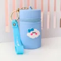 Cute mini silicone bucket bag portable coin purse earphone storage bag with cute cloud keychain. - Blue Smiling Cloud