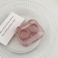 Transparante roze contactlenshouder variant, draagbare dubbele doos met verzorgingsset. - Eenvoudig Roze
