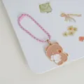 Porte-clés en métal de dessin animé mignon avec chaîne perlée rose et pendentif ours pour sac. - Chaîne à billes - lapin blanc et ours