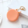 Round silicone coin purse cute earphone storage bag portable metal keychain ring - Simple Round - Orange