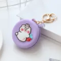 Purple round silicone coin purse cute cartoon bear headphone cable storage bag keychain - Round - Purple Strawberry Bear