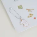 Joli porte-clés chiot en métal dessin animé style ins mignon pendentif sac pour étudiant - Chaîne à billes - Petit chien blanc