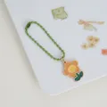 Cute cartoon smiley flower metal keychain green beaded chain bag charm aesthetic accessory - Bead Chain - Small Flower