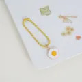 Cute fried egg metal keychain bag charm yellow bead chain accessory for students girls - Bead Chain - Egg