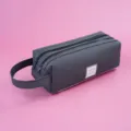Grand etui a crayons en toile double couche pochette de papeterie portable gris fonce - Gris foncé