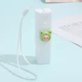 Portable white spray bottle with cute cartoon frog charm and lanyard, perfect for travel. - Frog