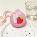 Portable folding hair brush with mirror, pink cute rabbit strawberry cartoon compact cushion comb. - Strawberry Bunny