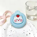 Cute folding pocket hairbrush with mirror and strawberry bear design for daily portable use. - Blue Strawberry Bear