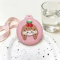 Cute pink folding hairbrush and compact mirror with cute cartoon girl decor for daily styling. - Pink Cherry Girl