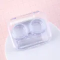 Transparent contact lens case, portable clear design with daily care tools, simple style. - L / Blue
