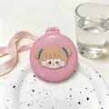 Pink folding air cushion hair brush and compact makeup mirror cute portable round design. - Pink Bun Head Girl