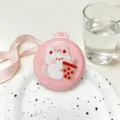 Cute folding air cushion hair brush with compact mirror, portable pink cat makeup comb for girls. - Cherry Blossom Pink Milk Tea Kitten