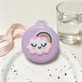 Portable foldable hair brush with mirror cute cloud rainbow design purple compact comb - Purple Rainbow Face