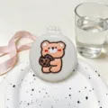 Portable folding hair brush with cute bear design, compact travel makeup mirror and comb set. - Off-white Cookie Bear