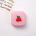 Estuche para lentes de contacto rosa cuadrado lindo con decoración de cereza 3D - Cereza