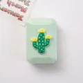 Étui de lentilles de contact cactus vert double boîte mignonne mini boîte de soin - Modèle en Caoutchouc Souple / Vert menthe avec cactus