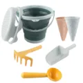 Children collapsible beach bucket set, wheat straw sand digging tool toys for kids outdoor fun. - Light Gray Blue