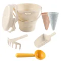 Children foldable beach bucket toy set with sand shovels, rakes, and lovely ice cream molds. - Beige
