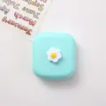 Lindo estuche cuadrado para lentes de contacto caja de almacenamiento portátil mini - Plumeria en caja azul