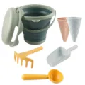 Kids foldable beach bucket toy set wheat straw sand digging tools in multicolor - Green