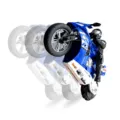 2.4G RC self-balancing stunt motorcycle toy with rider figure, blue electric model car for kids. - Blue